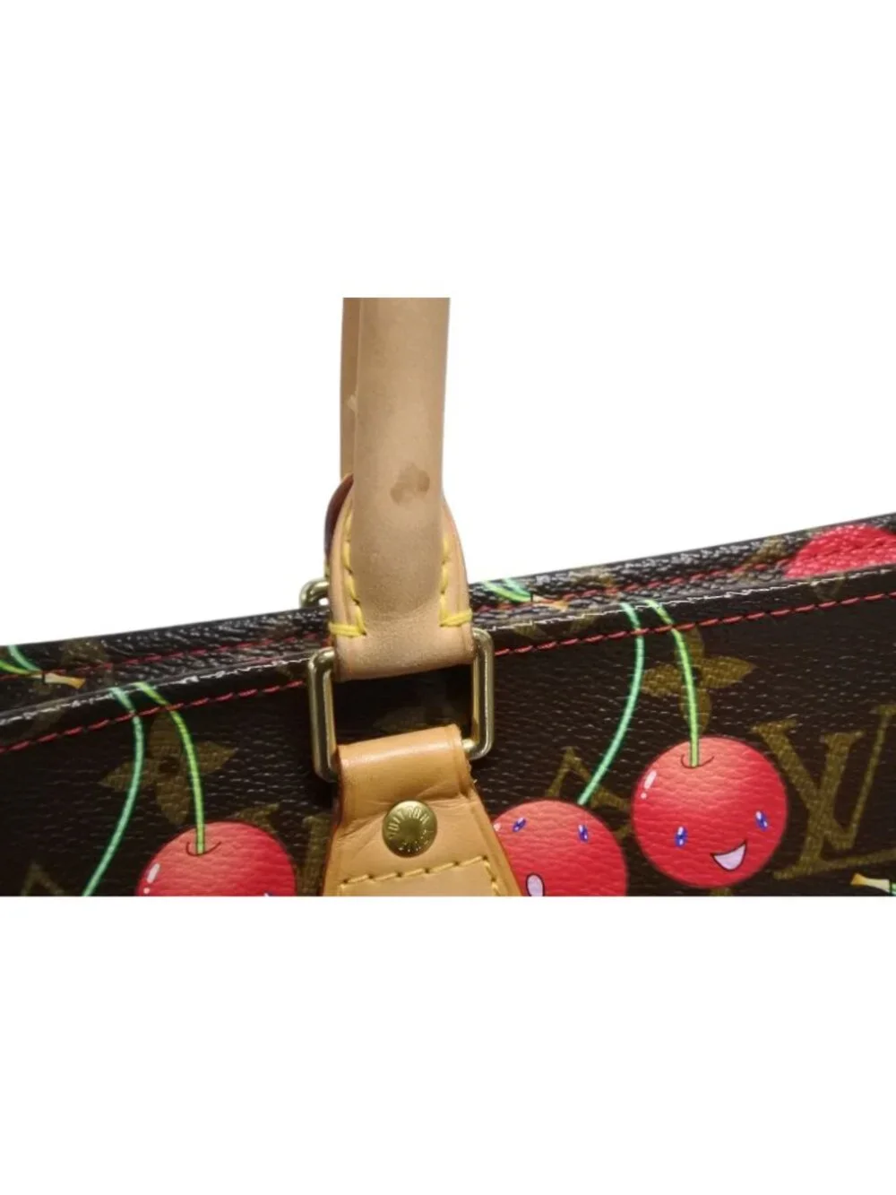 Louis Vuitton Monogram Cherry Sac Plat Tote Bag Brown Takashi Murakami Summer